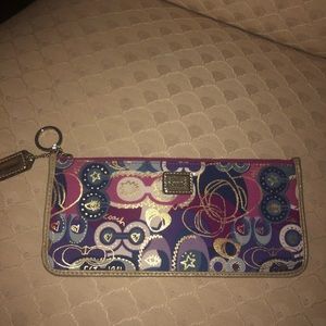 Coach Poppy Purple Gold Silver Pink pencil pouch